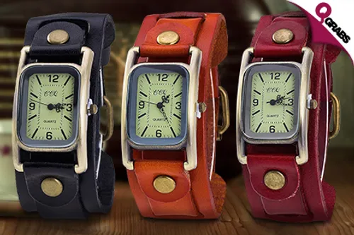 From QR29, Stay Hip with Vintage Leather Bracelet Watches - Choose from Five Cool Colors! (Up to QR325 Value)
